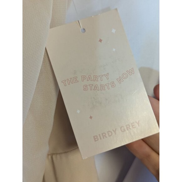 One-Shoulder Birdy Grey Kira Chiffon Slit Dress Champagne XL NWT - Picture 3 of 5